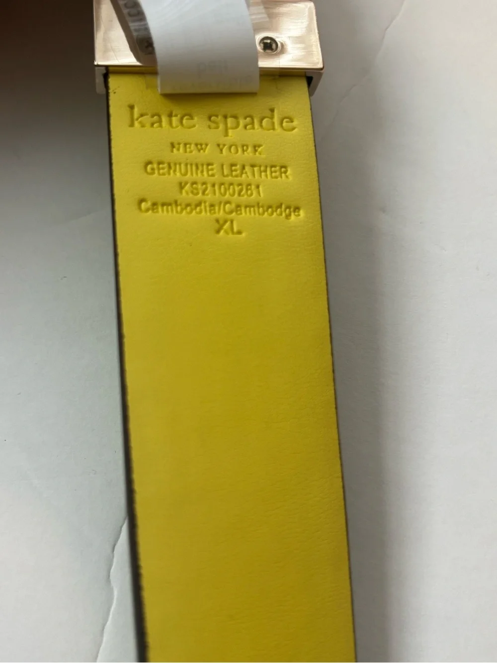 Kate Spade Women Twist Reversible Leather Belt Green Yellow Spade Buckle L & XL